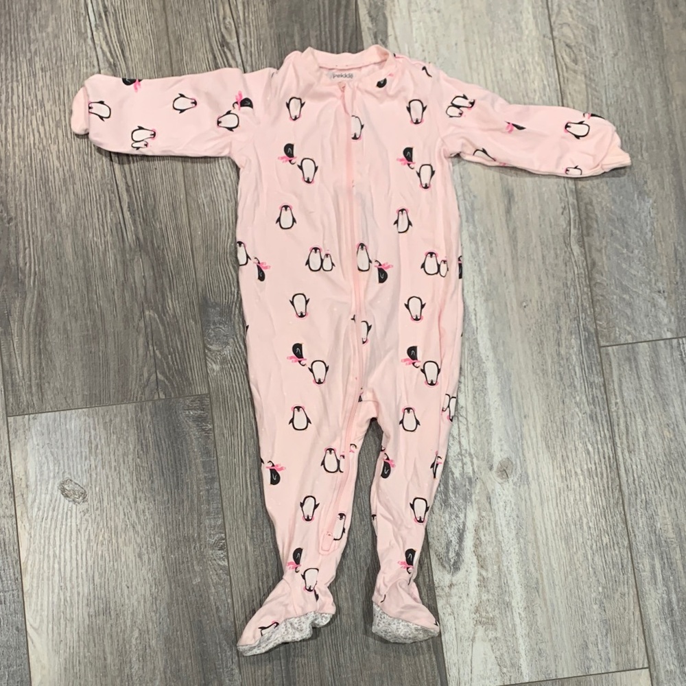 Pekkle Pink Penguin Print Kids One Piece